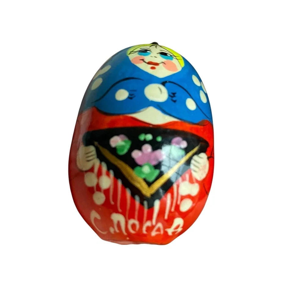 Vintage Russian‎ Matryoshka Hand Painted Wood Egg Ornaments 5 Moscow Rostov